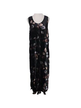 Vintage Cynthia Max Velvet Floral Maxi Dress Womens Size Large Black Sleeveless